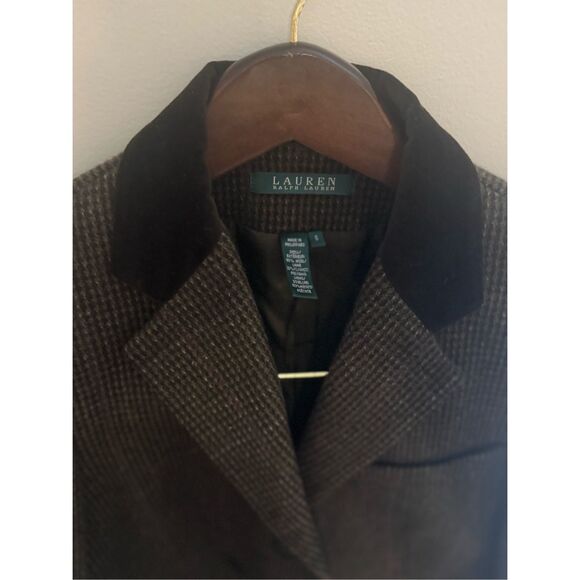 Lauren Ralph Lauren Wool Herringbone Equestrian Blazer Velvet  Vintage - Size6 - Picture 4 of 14